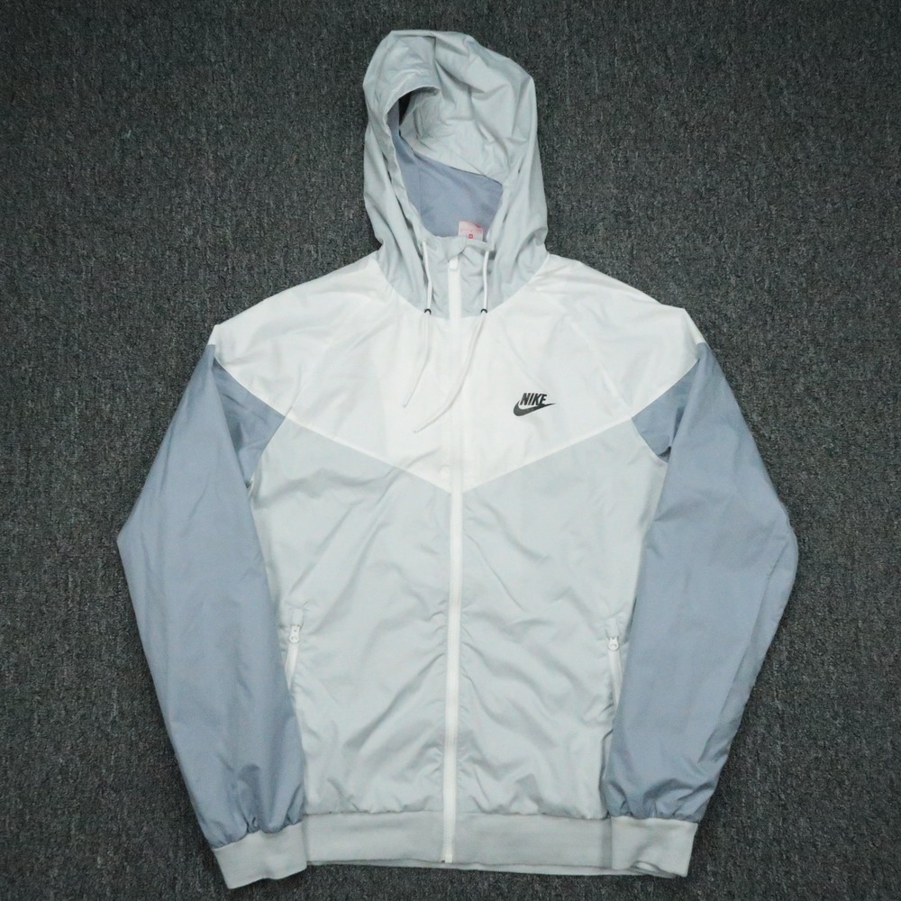 Nike Jacket Mens Medium White Gray Windrunner Windbreaker Hooded Colorblock *